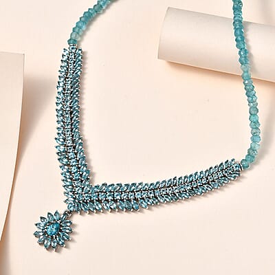 Betroka Blue Apatite Necklace 18-20 Inches in Platinum Over Sterling Silver 57.60 ctw