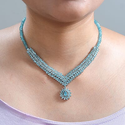 Betroka Blue Apatite Necklace 18-20 Inches in Platinum Over Sterling Silver 57.60 ctw