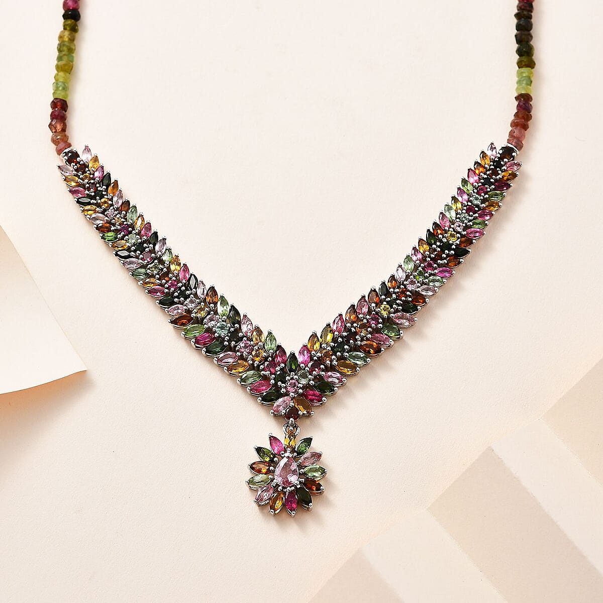 Multi-Tourmaline Necklace 18-20 Inches in Platinum Over Sterling Silver 62.25 ctw image number 1