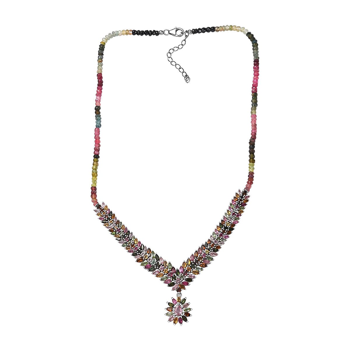Multi-Tourmaline Necklace 18-20 Inches in Platinum Over Sterling Silver 62.25 ctw image number 3