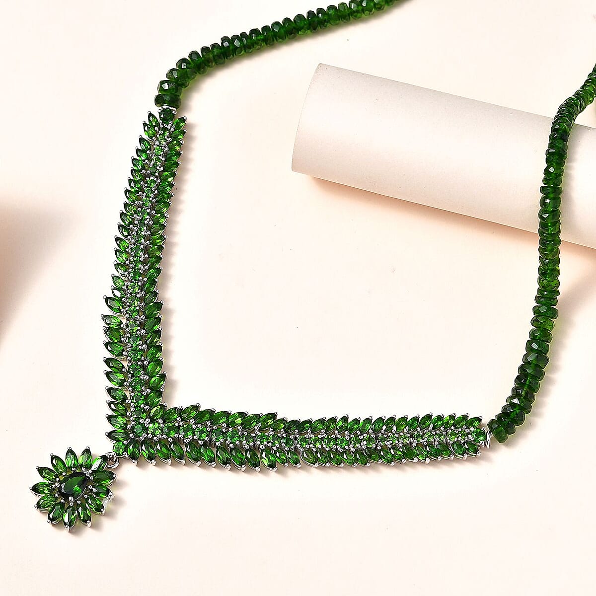Chrome Diopside 84.15 ctw Cluster Necklace in Platinum Over Sterling Silver 18-20 Inches image number 1