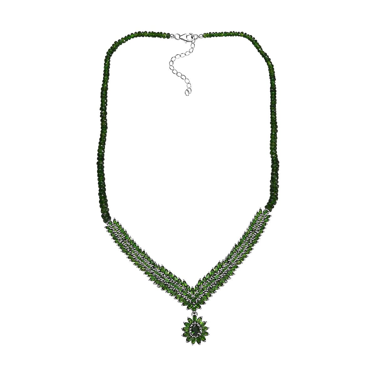 Chrome Diopside 84.15 ctw Cluster Necklace in Platinum Over Sterling Silver 18-20 Inches image number 3