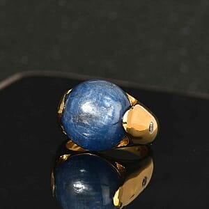 Kyanite and White Zircon 15.68 ctw Solitaire Ring in Vermeil Yellow Gold Over Sterling Silver (Size 10.0) (6.38 g)