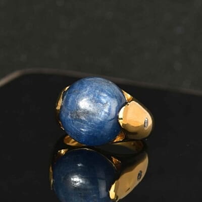 Kyanite and White Zircon 15.68 ctw Solitaire Ring in Vermeil Yellow Gold Over Sterling Silver (Size 10.0) (6.38 g)
