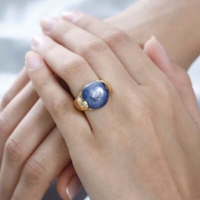 Kyanite and White Zircon 15.68 ctw Solitaire Ring in Vermeil Yellow Gold Over Sterling Silver (Size 10.0) (6.38 g)