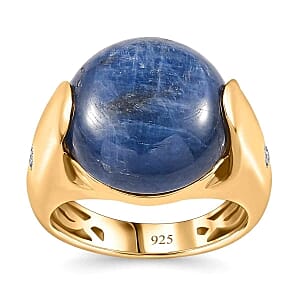 Kyanite and White Zircon 15.68 ctw Solitaire Ring in Vermeil Yellow Gold Over Sterling Silver (Size 10.0) (6.38 g)