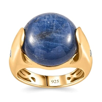 Kyanite and White Zircon 15.68 ctw Solitaire Ring in Vermeil Yellow Gold Over Sterling Silver (Size 10.0) (6.38 g)