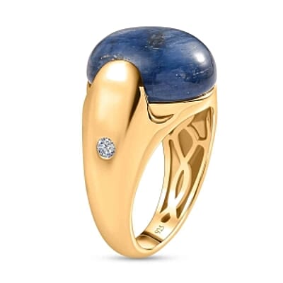 Kyanite and White Zircon 15.68 ctw Solitaire Ring in Vermeil Yellow Gold Over Sterling Silver (Size 10.0) (6.38 g)