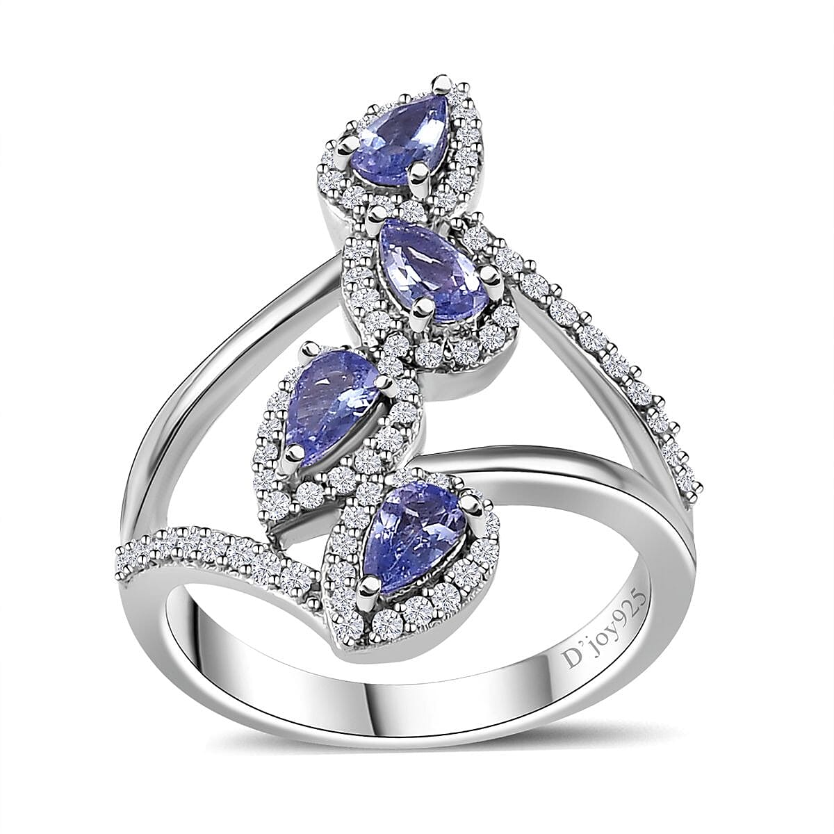 Tanzanite and White Zircon Ring in Platinum Over Sterling Silver (Size 6.0) 1.40 ctw