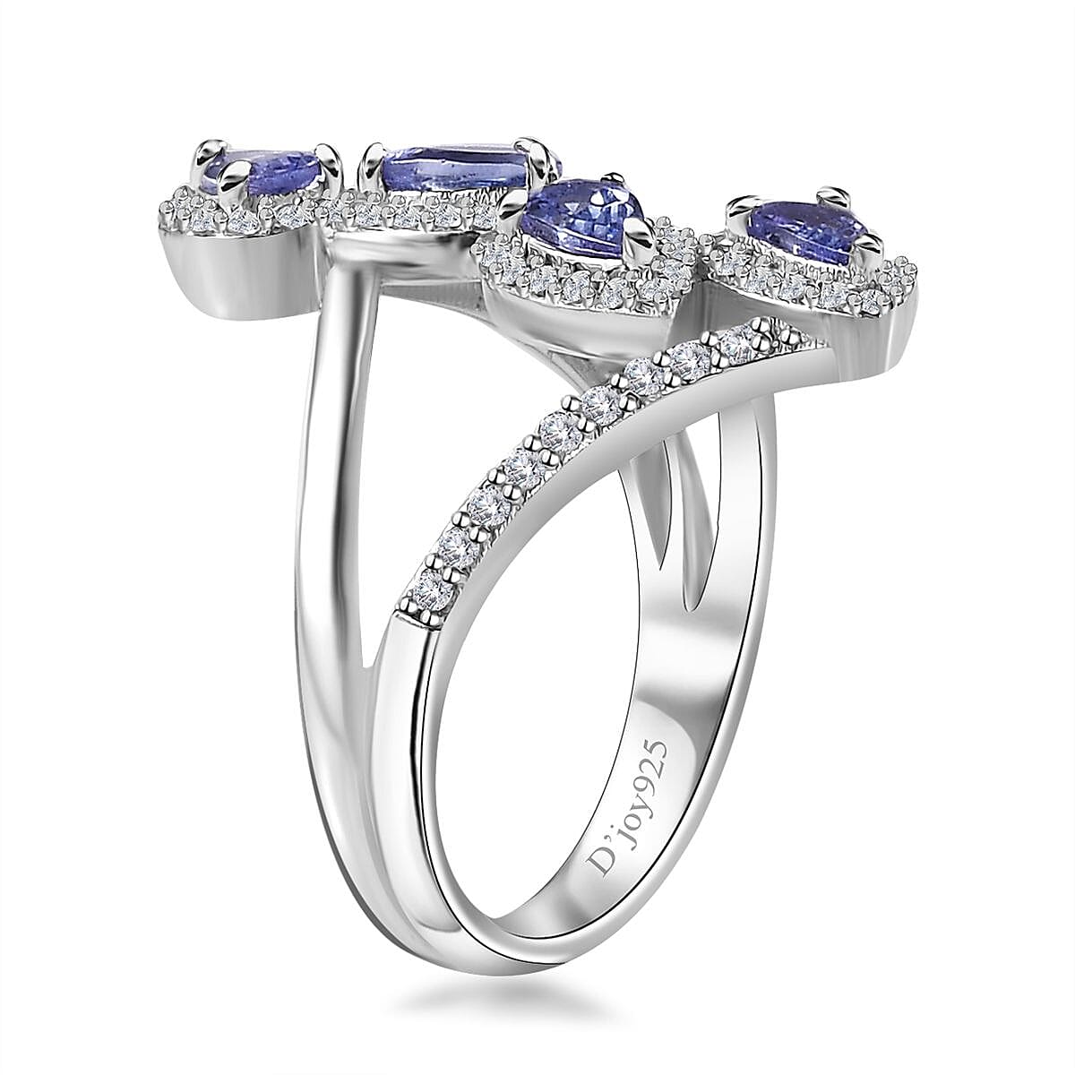 Tanzanite and White Zircon Ring in Platinum Over Sterling Silver (Size 6.0) 1.40 ctw