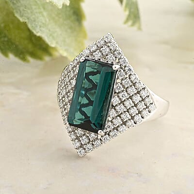 Certified & Appraised Rhapsody AAAA Monte Belo Indicolite and E-F VS Diamond 4.35 ctw Ring in 950 Platinum (Size 10.0) 10.65 Grams