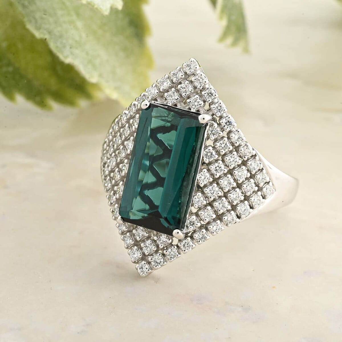 Certified & Appraised Rhapsody AAAA Monte Belo Indicolite and E-F VS Diamond 4.35 ctw Ring in 950 Platinum (Size 9.5) 10.65 Grams image number 1