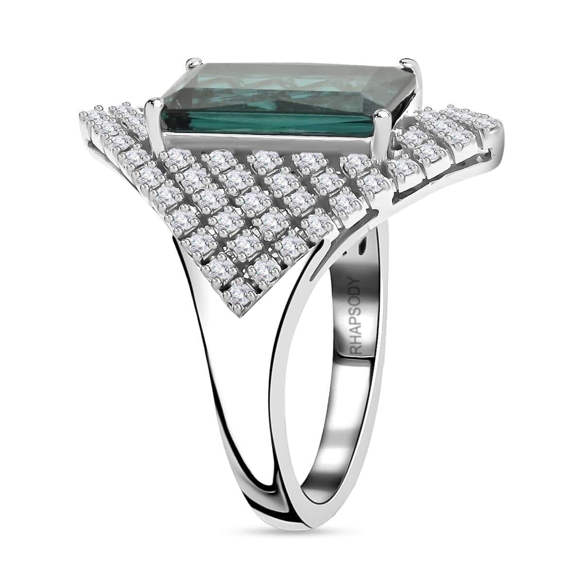 Certified & Appraised Rhapsody AAAA Monte Belo Indicolite and E-F VS Diamond 4.35 ctw Ring in 950 Platinum (Size 9.5) 10.65 Grams image number 3