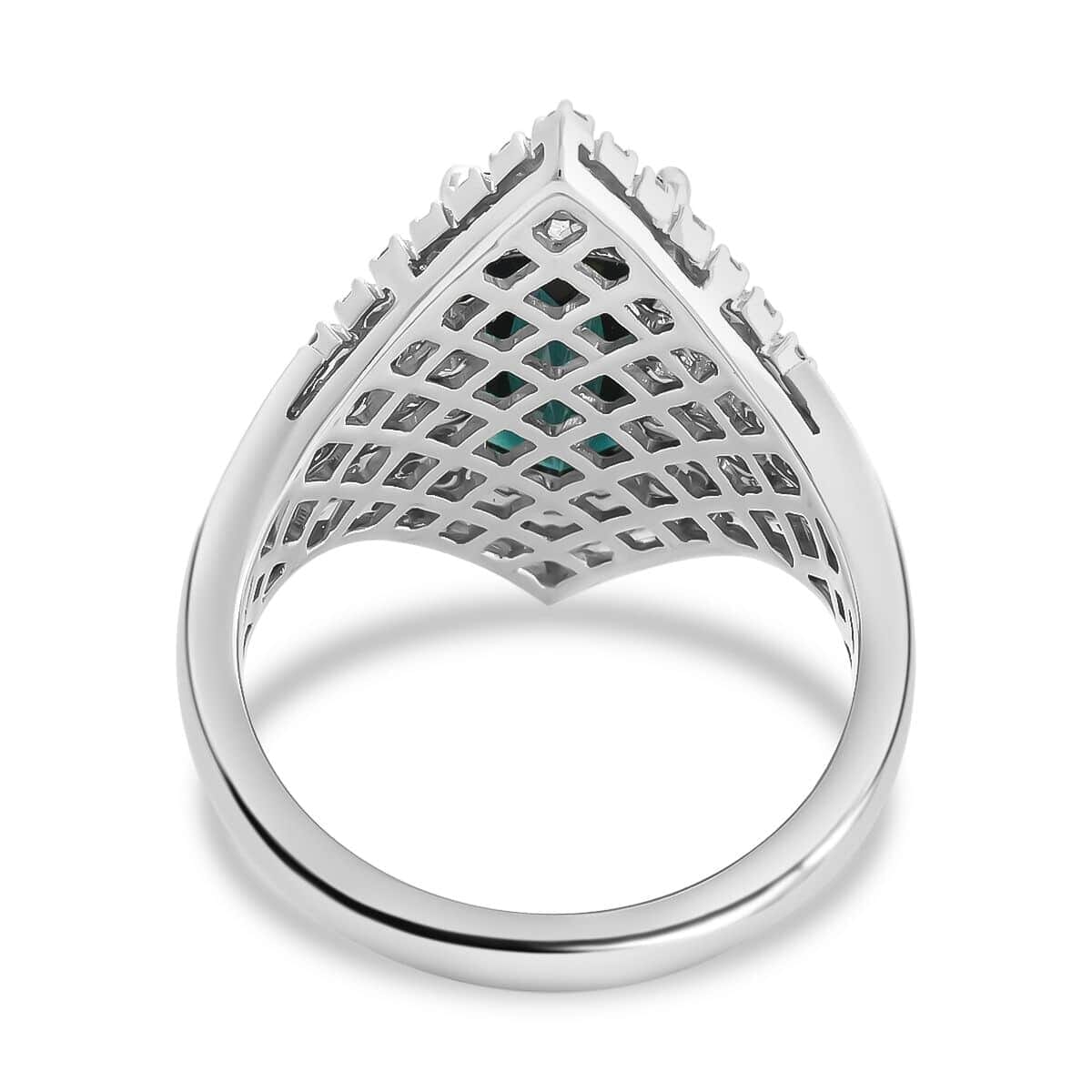 Certified & Appraised Rhapsody AAAA Monte Belo Indicolite and E-F VS Diamond 4.35 ctw Ring in 950 Platinum (Size 9.5) 10.65 Grams image number 4
