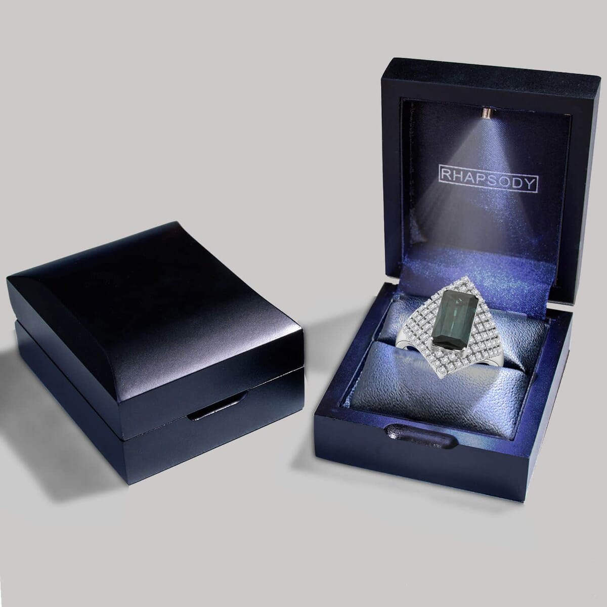 Certified & Appraised Rhapsody AAAA Monte Belo Indicolite and E-F VS Diamond 4.35 ctw Ring in 950 Platinum (Size 9.5) 10.65 Grams image number 6