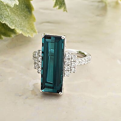 Certified & Appraised Rhapsody AAAA Monte Belo Indicolite and E-F VS Diamond 6.00 ctw Ring in 950 Platinum (Size 10.0) 8.10 Grams