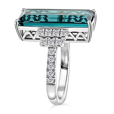 Certified & Appraised Rhapsody AAAA Monte Belo Indicolite and E-F VS Diamond 6.00 ctw Ring in 950 Platinum (Size 10.0) 8.10 Grams