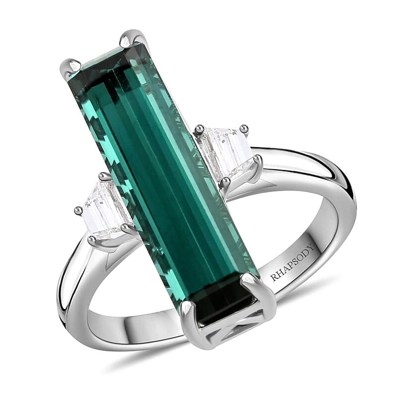 Certified & Appraised Rhapsody 950 Platinum AAAA Monte Belo Indicolite and E-F VS Diamond Ring (Size 10.0) 8.30 Grams 4.70 ctw