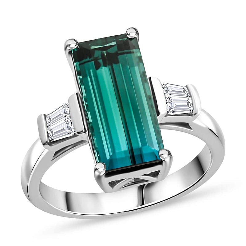 Certified & Appraised Rhapsody 950 Platinum AAAA Monte Belo Indicolite and E-F VS Diamond Ring (Size 10.0) 8 Grams 6.80 ctw