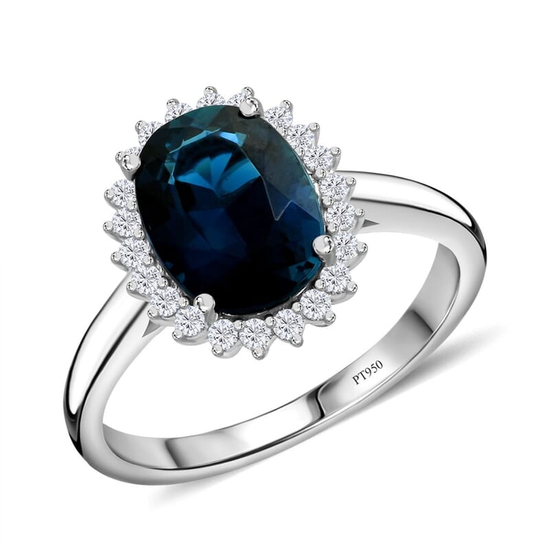 Certified & Appraised Rhapsody 950 Platinum AAAA Monte Belo Indicolite and E-F VS Diamond Ring 6.90 Grams 2.55 ctw