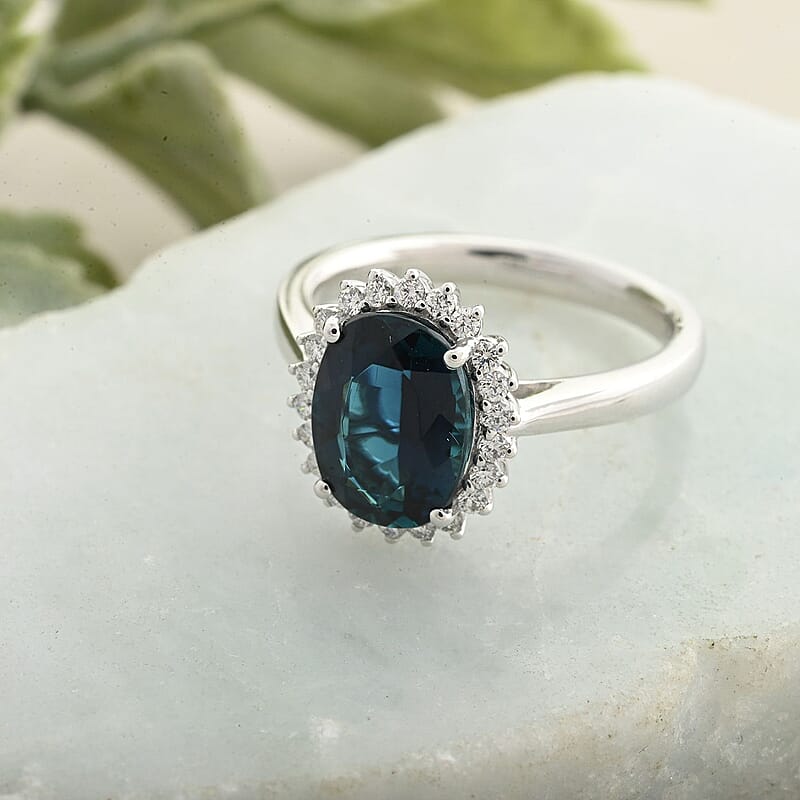 Certified & Appraised Rhapsody 950 Platinum AAAA Monte Belo Indicolite and E-F VS Diamond Ring 6.90 Grams 2.55 ctw