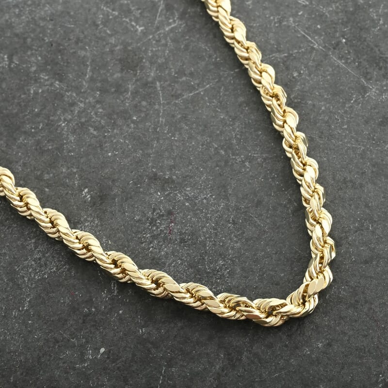 10K Yellow Gold 5mm Laser Rope Necklace 22 Inches 9 Grams
