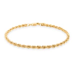 14K Yellow Gold 3.50mm Diamond-cut Rope Chain Bracelet (8.25 In) 8.90 Grams