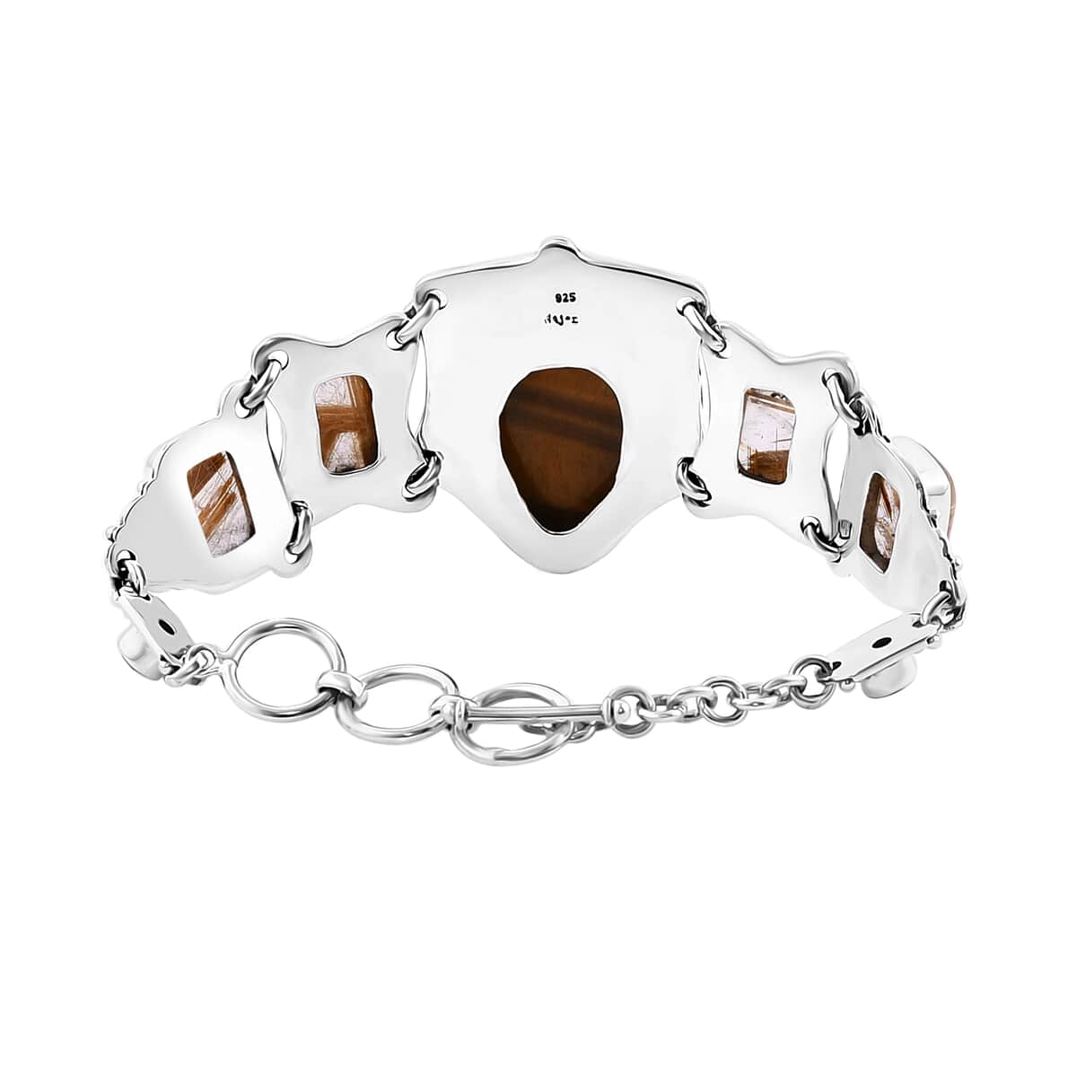Sajen Silver Tigers Eye Carved and Multi Gemstone Toggle Clasp Bracelet in Sterling Silver (6.50-8.0In) 44.25 ctw image number 3