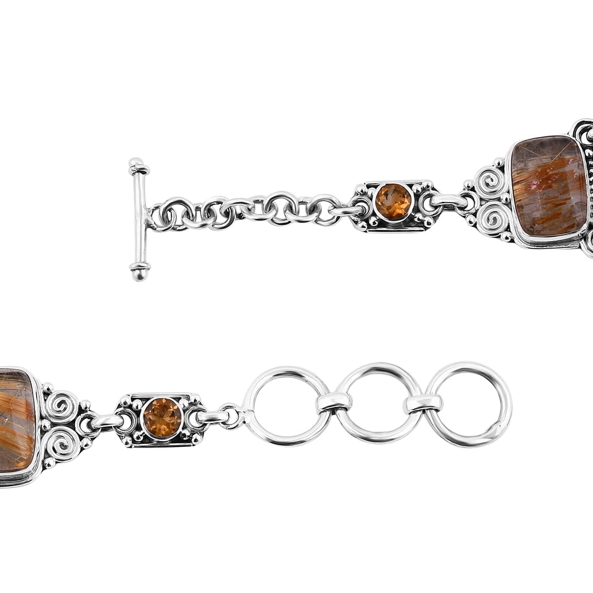 Sajen Silver Tigers Eye Carved and Multi Gemstone Toggle Clasp Bracelet in Sterling Silver (6.50-8.0In) 44.25 ctw image number 4