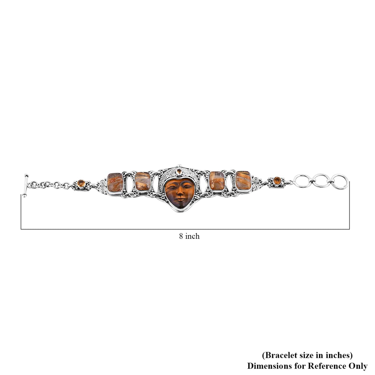 Sajen Silver Tigers Eye Carved and Multi Gemstone Toggle Clasp Bracelet in Sterling Silver (6.50-8.0In) 44.25 ctw image number 5