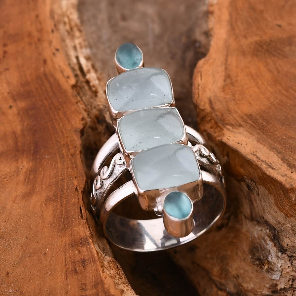 Sajen Silver Aquamarine and Apatite Ring in Sterling Silver (Size 6.0) 11.25 ctw image number 1