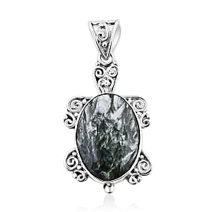 Sajen Silver Seraphinite Turtle Pendant in Sterling Silver 16.00 ctw