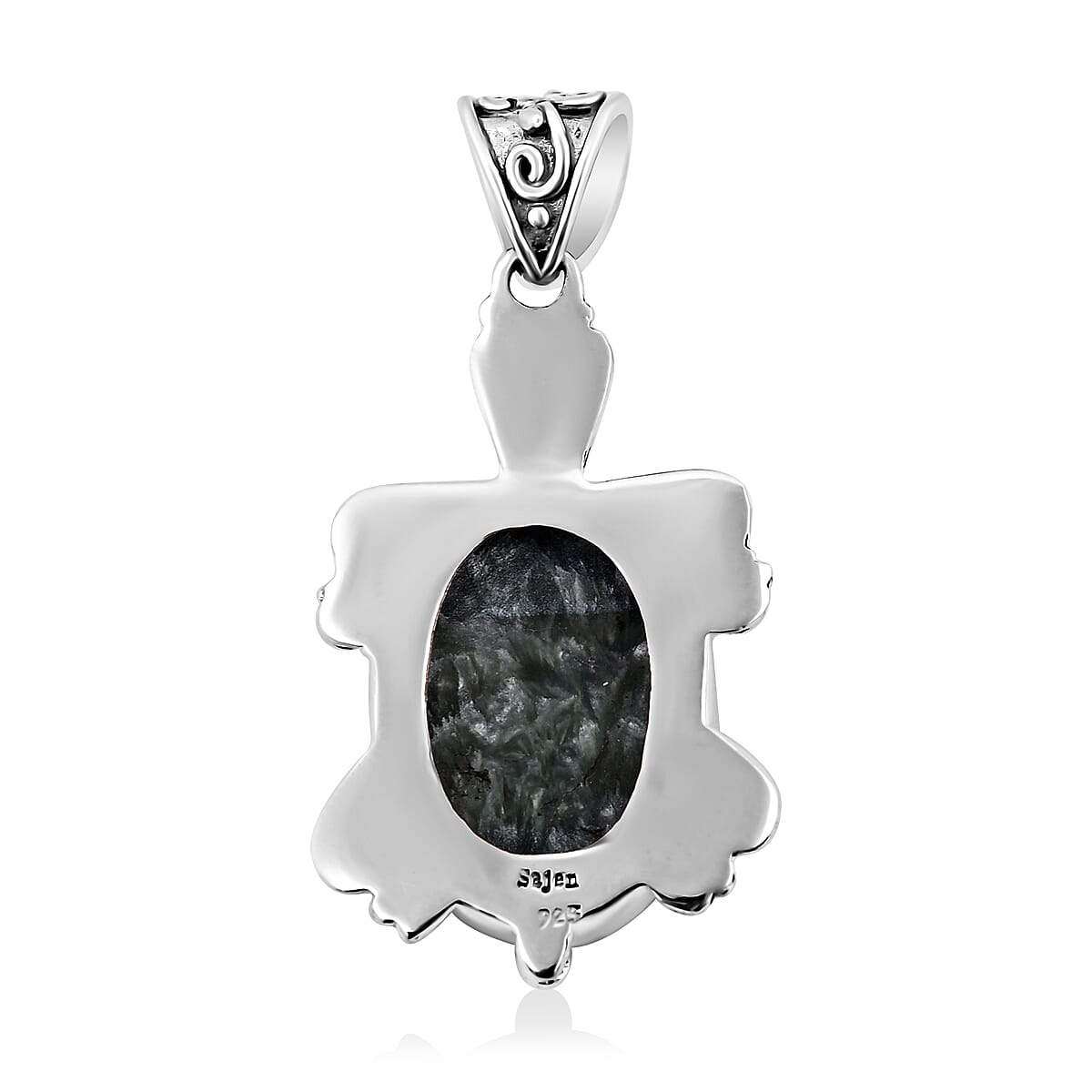 Sajen Silver Seraphinite Turtle Pendant in Sterling Silver 16.00 ctw