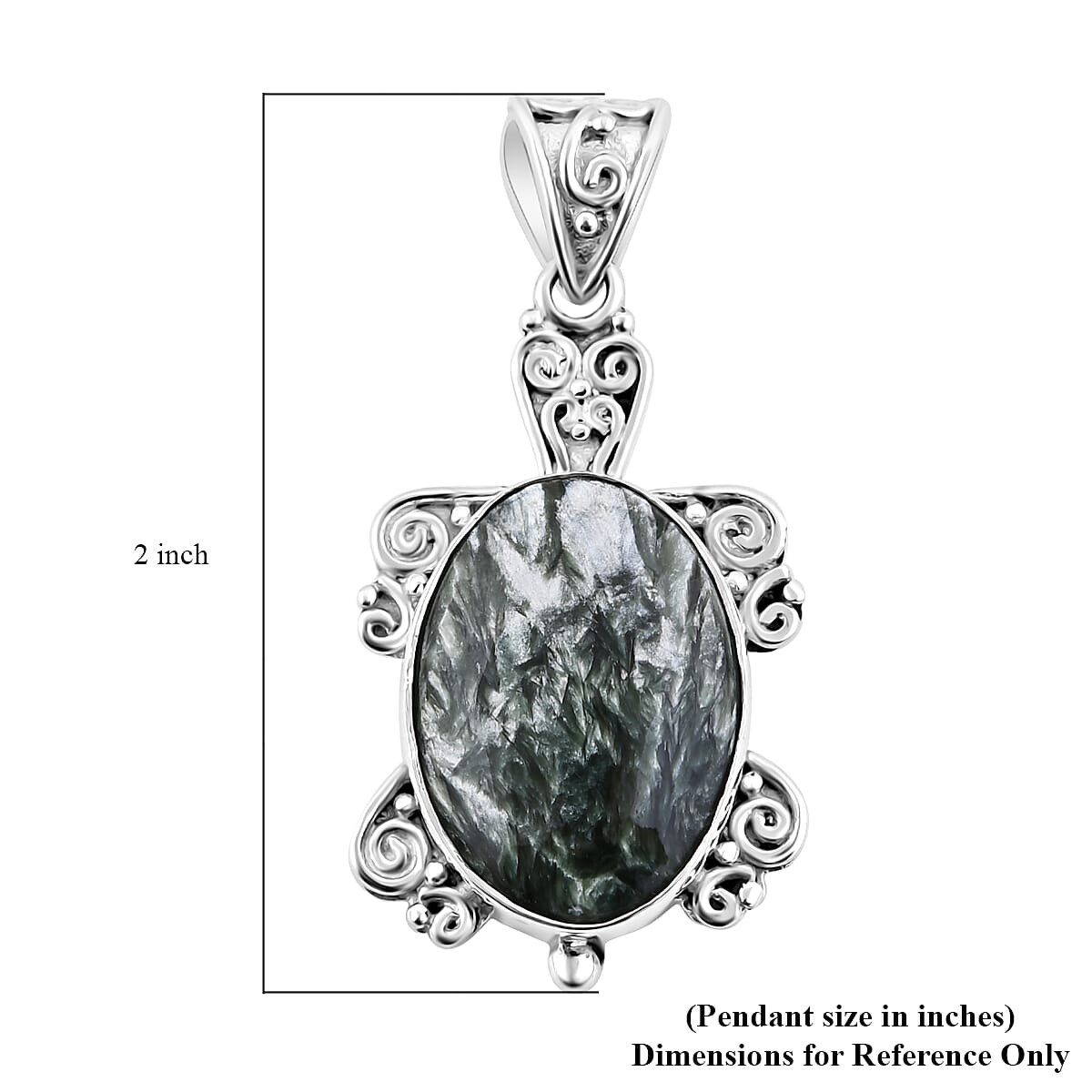 Sajen Silver Seraphinite Turtle Pendant in Sterling Silver 16.00 ctw