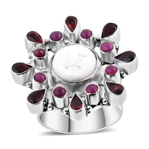 Sajen Silver Carved Bone and Multi Gemstone Ring in Sterling Silver (Size 6.0) 3.75 ctw