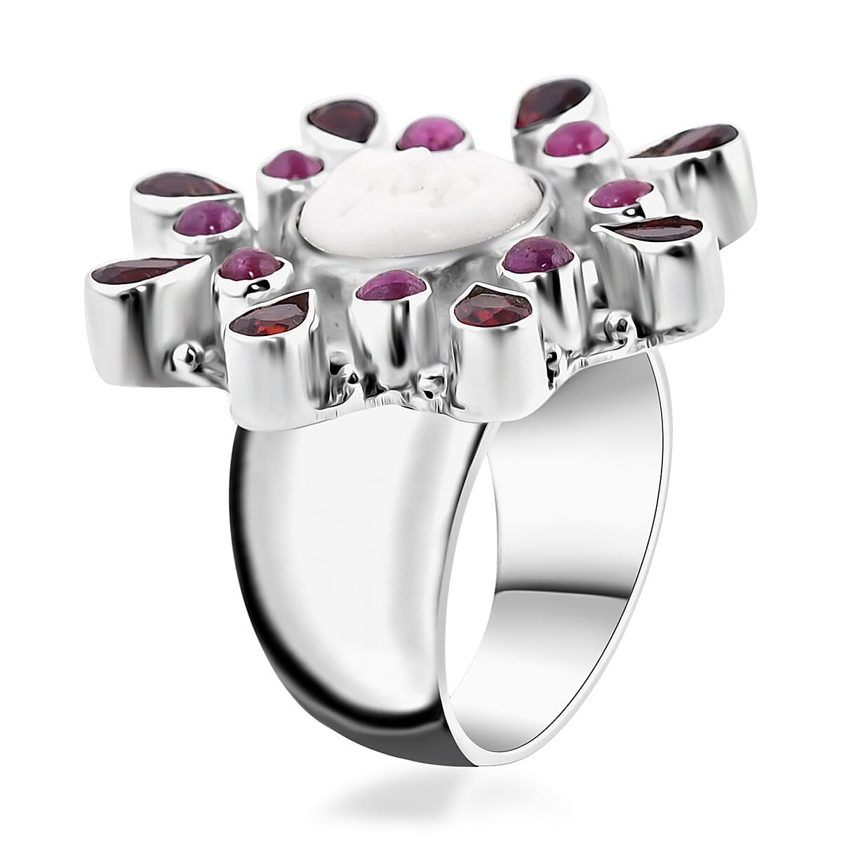 Sajen Silver Carved Bone and Multi Gemstone Ring in Sterling Silver (Size 6.0) 3.75 ctw image number 3