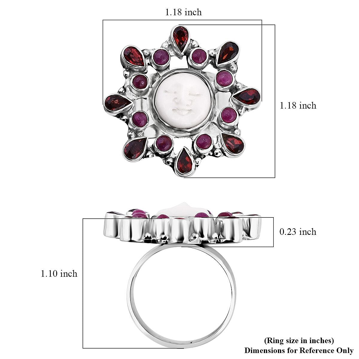 Sajen Silver Carved Bone and Multi Gemstone Ring in Sterling Silver (Size 6.0) 3.75 ctw image number 5