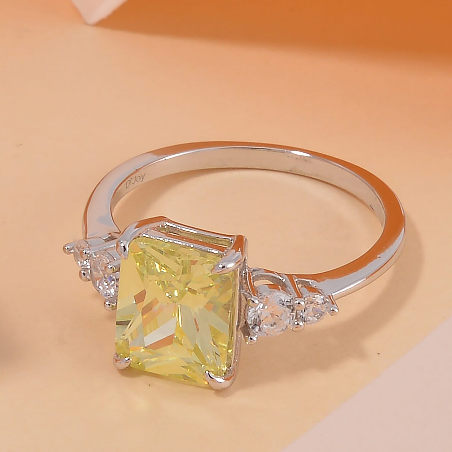 Simulated Peridot and White Diamond Ring in Rhodium Over Sterling Silver (Size 10.0) 3.80 ctw