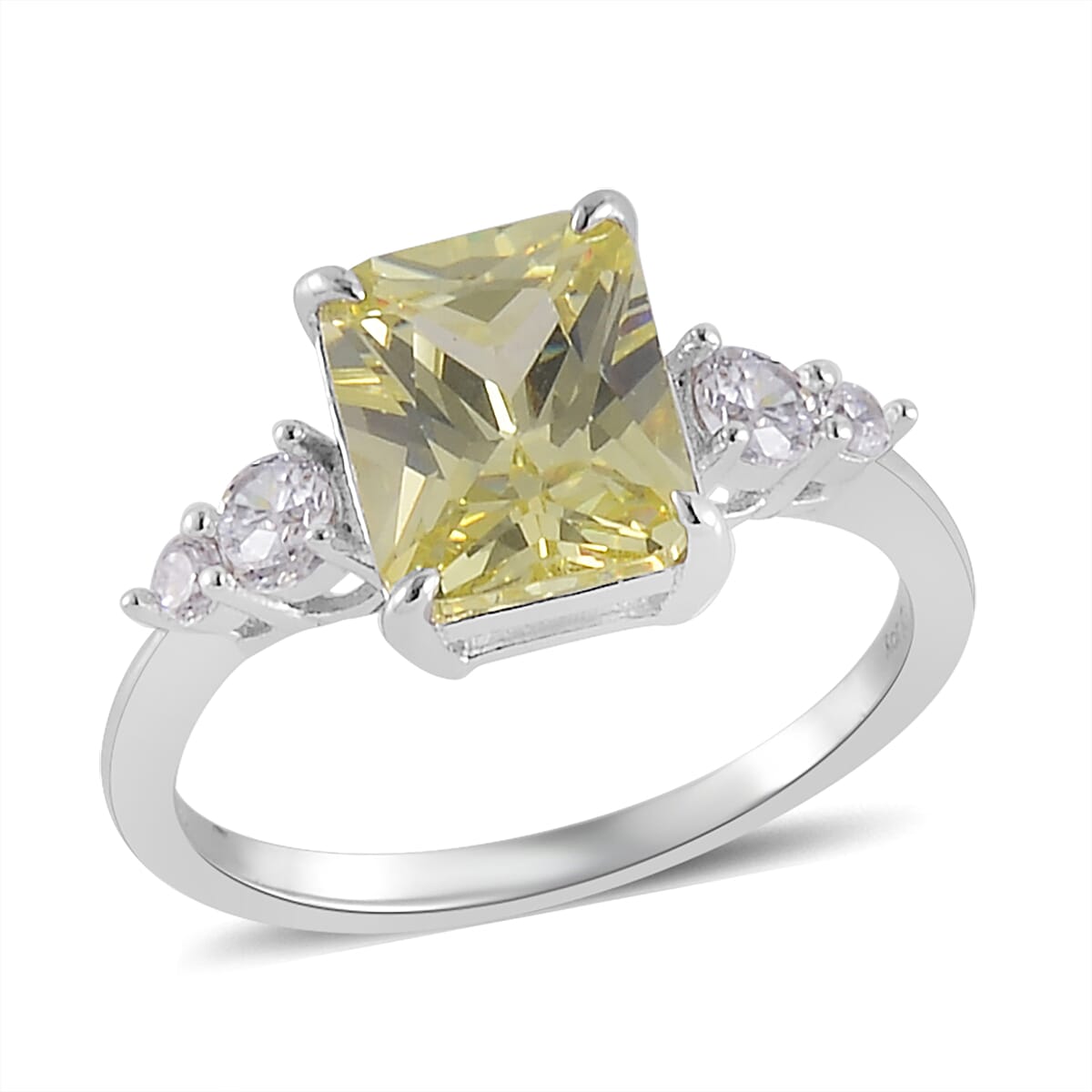 Simulated Peridot and White Diamond Ring in Rhodium Over Sterling Silver (Size 6.0) 3.80 ctw image number 0