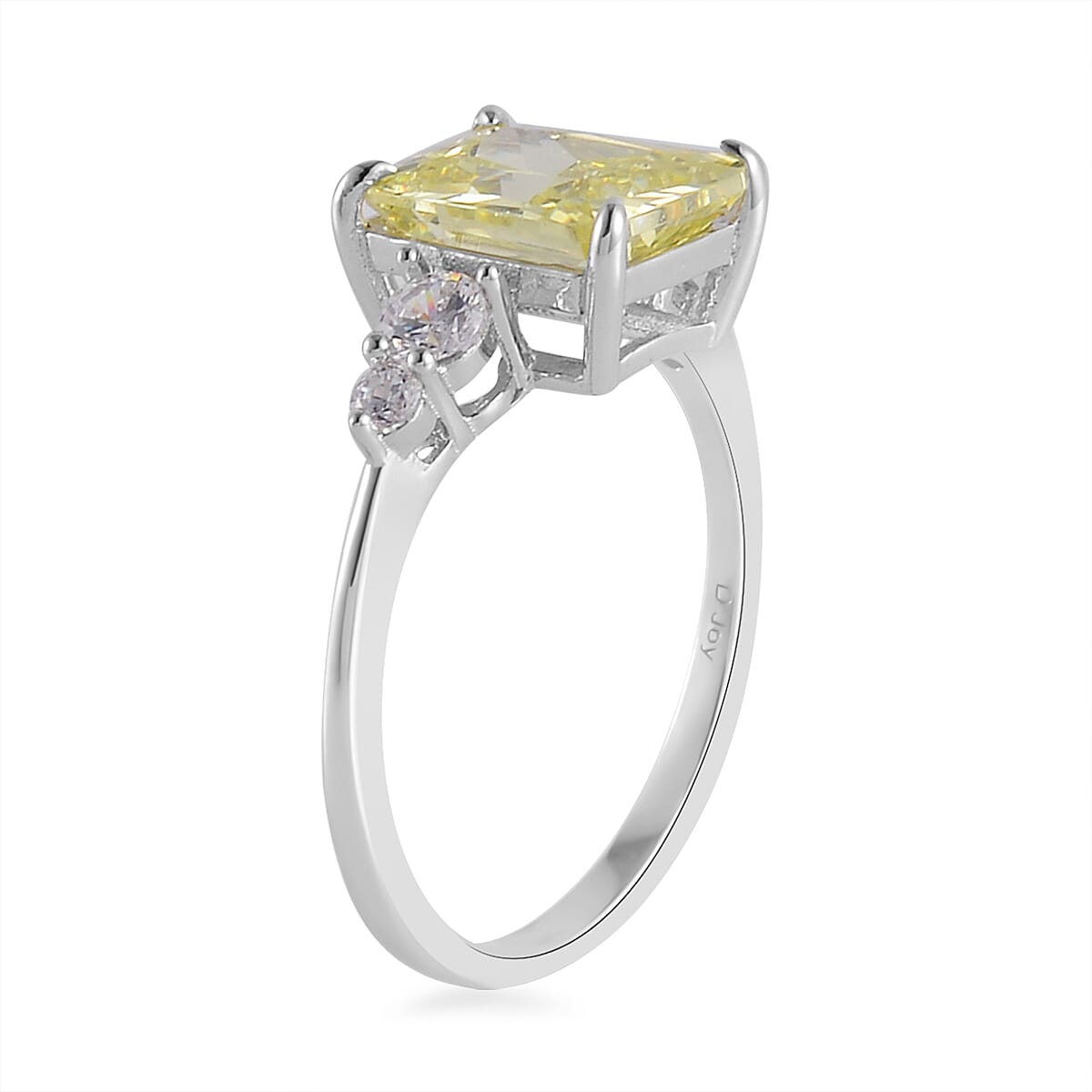 Simulated Peridot and White Diamond Ring in Rhodium Over Sterling Silver (Size 6.0) 3.80 ctw image number 3