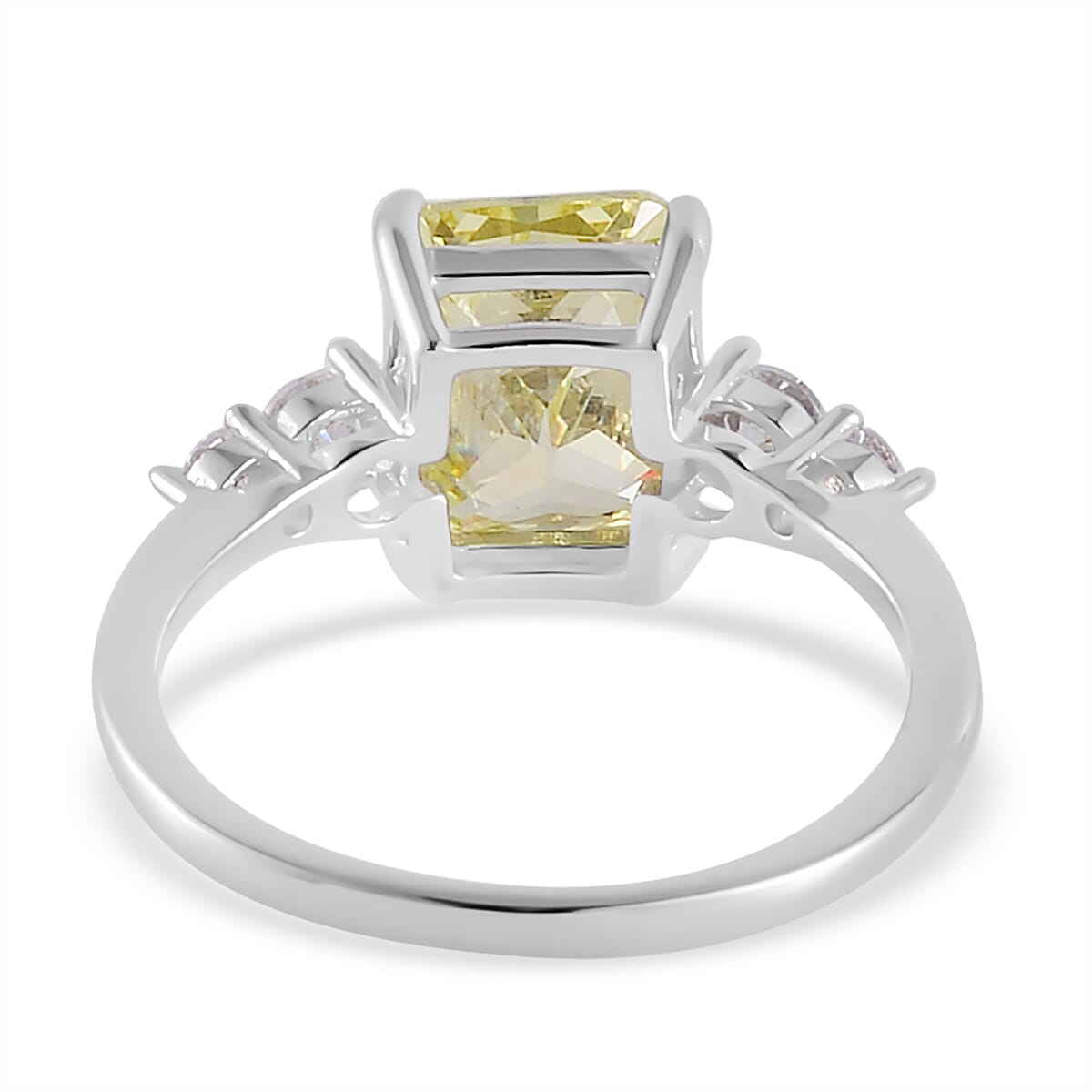 Simulated Peridot and White Diamond Ring in Rhodium Over Sterling Silver (Size 6.0) 3.80 ctw image number 4