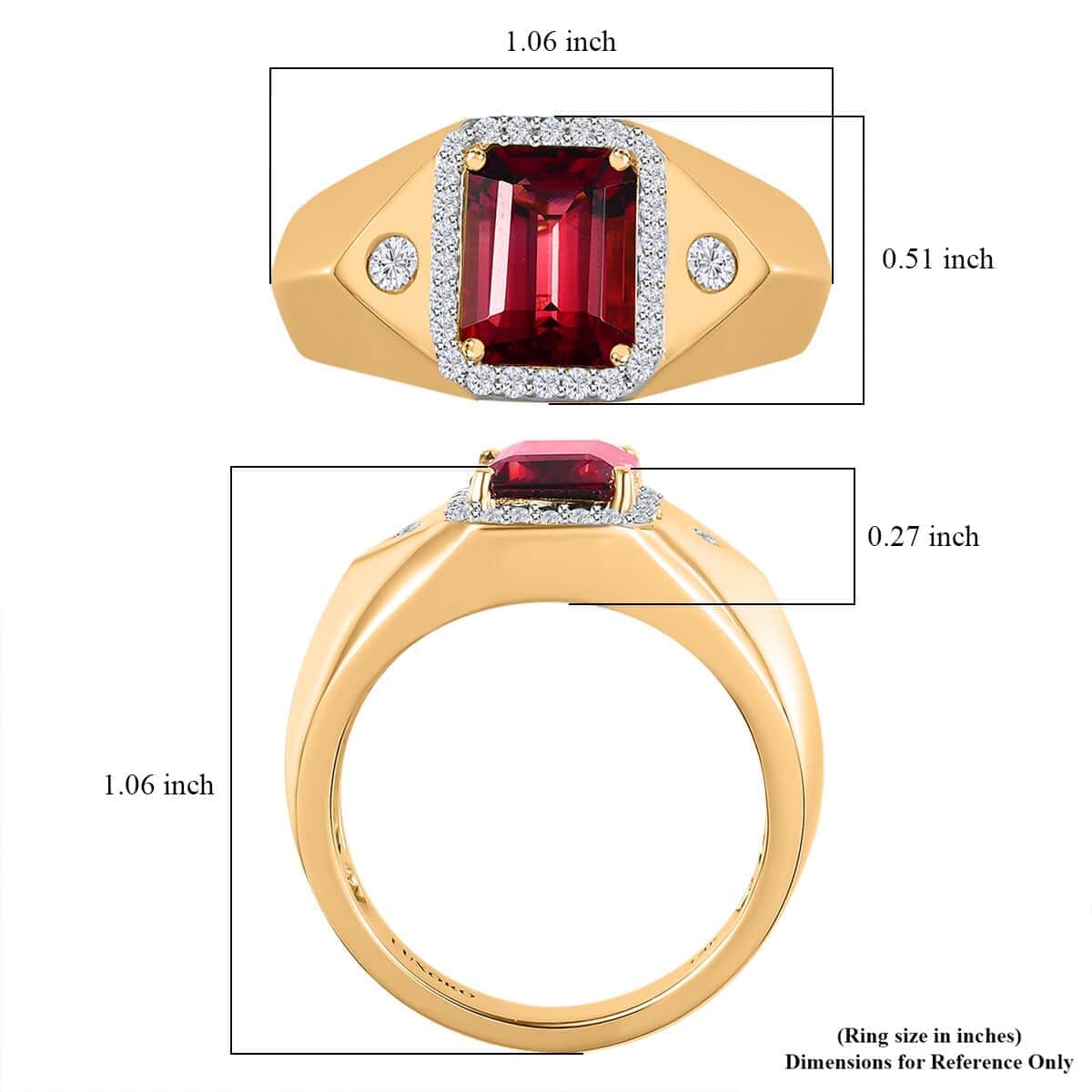 Luxoro 14K Yellow Gold AAA Ouro Fino Rubellite and G-H I2 Diamond Men's Ring (Size 10.0) 7.90 Grams 2.85 ctw image number 5