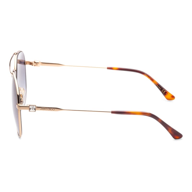 JIMMY CHOO Swarovski Crystal Classic Aviator Sunglasses with Beige Protection Case- Gold Dark Brown Havana
