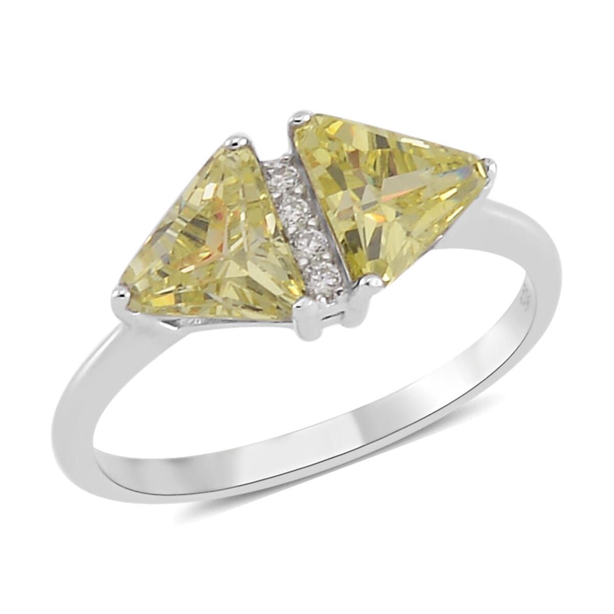 Simulated Peridot and White Diamond Ring in Rhodium Over Sterling Silver (Size 11.0) 0.80 ctw image number 0