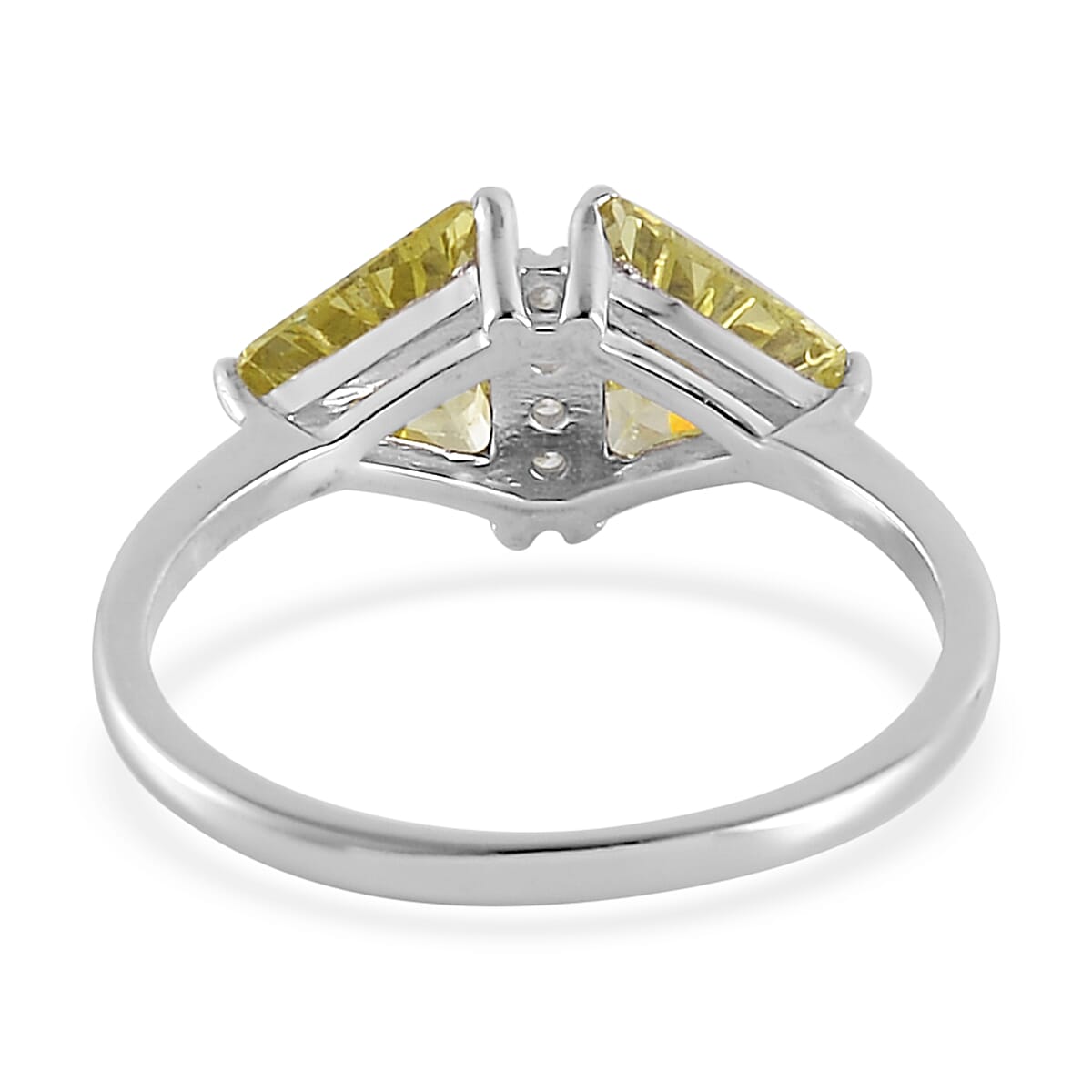 Simulated Peridot and White Diamond Ring in Rhodium Over Sterling Silver (Size 10.0) 0.80 ctw
