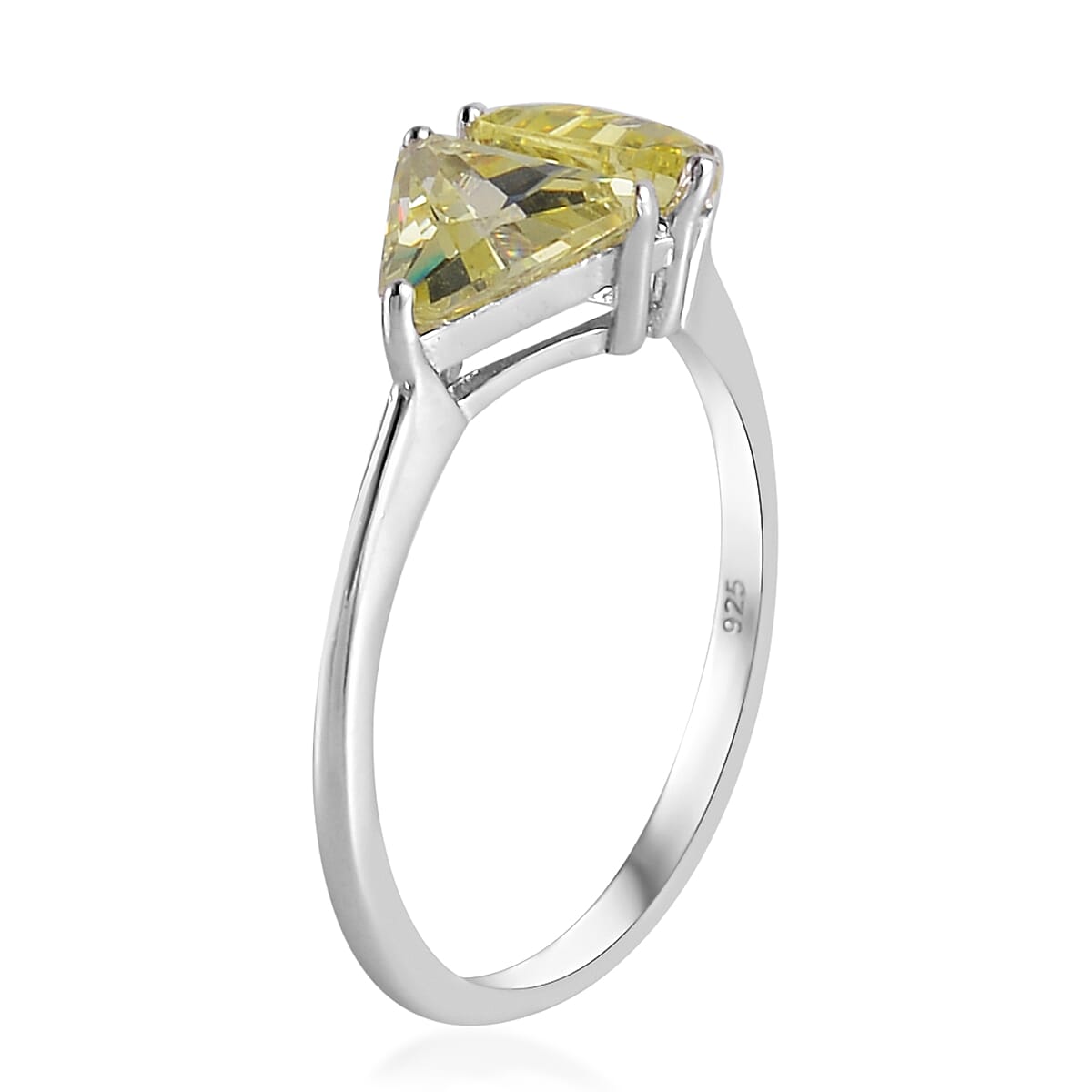 Simulated Peridot and White Diamond Ring in Rhodium Over Sterling Silver (Size 11.0) 0.80 ctw image number 3