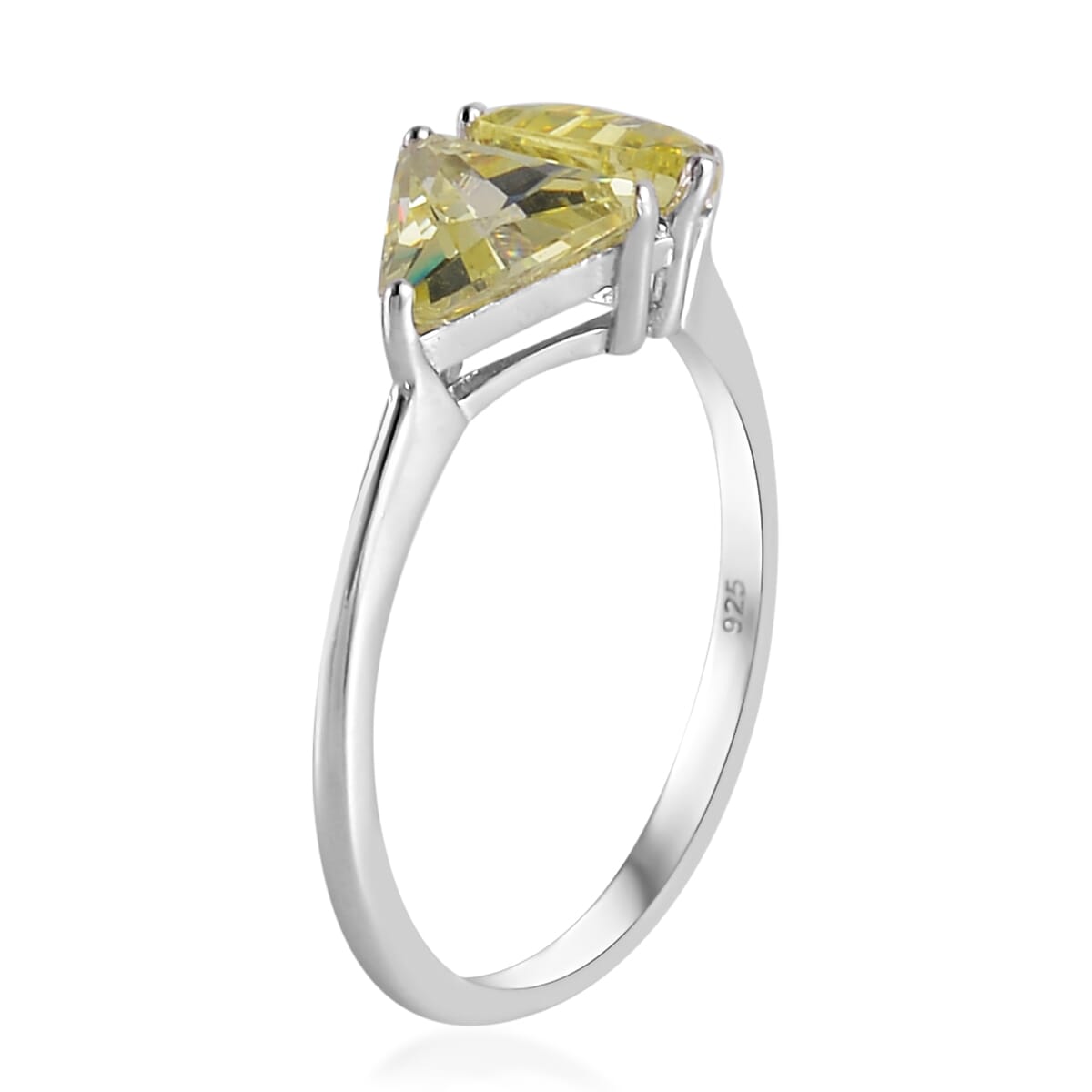 Simulated Peridot and White Diamond Ring in Rhodium Over Sterling Silver (Size 9.0) 0.80 ctw image number 3