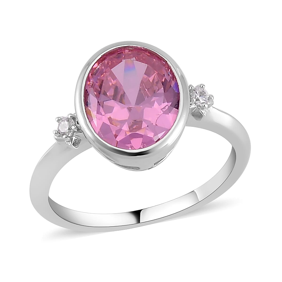 Simulated Pink and White Diamond Ring in Rhodium Over Sterling Silver (Size 10.0) 4.40 ctw