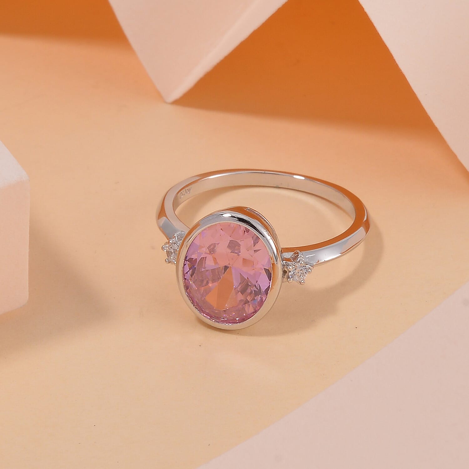 Simulated Pink and White Diamond Ring in Rhodium Over Sterling Silver (Size 10.0) 4.40 ctw