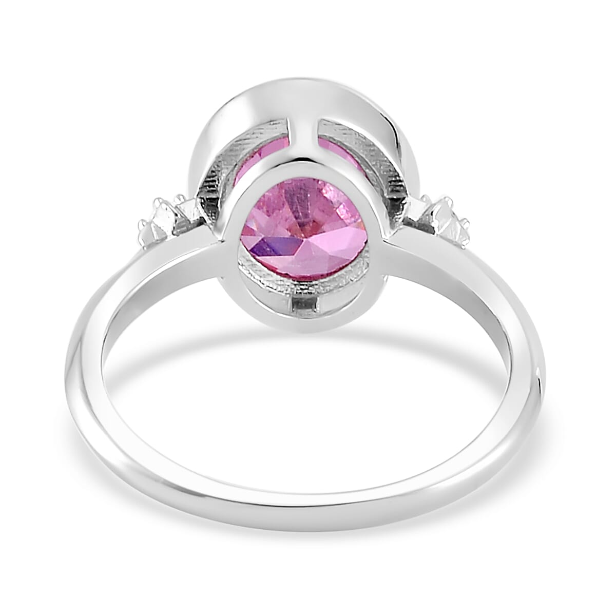 Simulated Pink and White Diamond Ring in Rhodium Over Sterling Silver (Size 10.0) 4.40 ctw